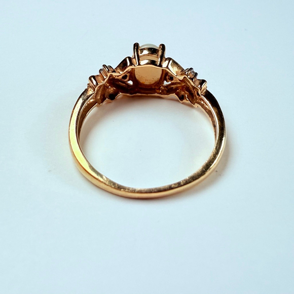 Estate Alwand Vahan 10K Solid Yellow Gold .50 CT Opal & Diamond Vintage Ring - Picture 5 of 11